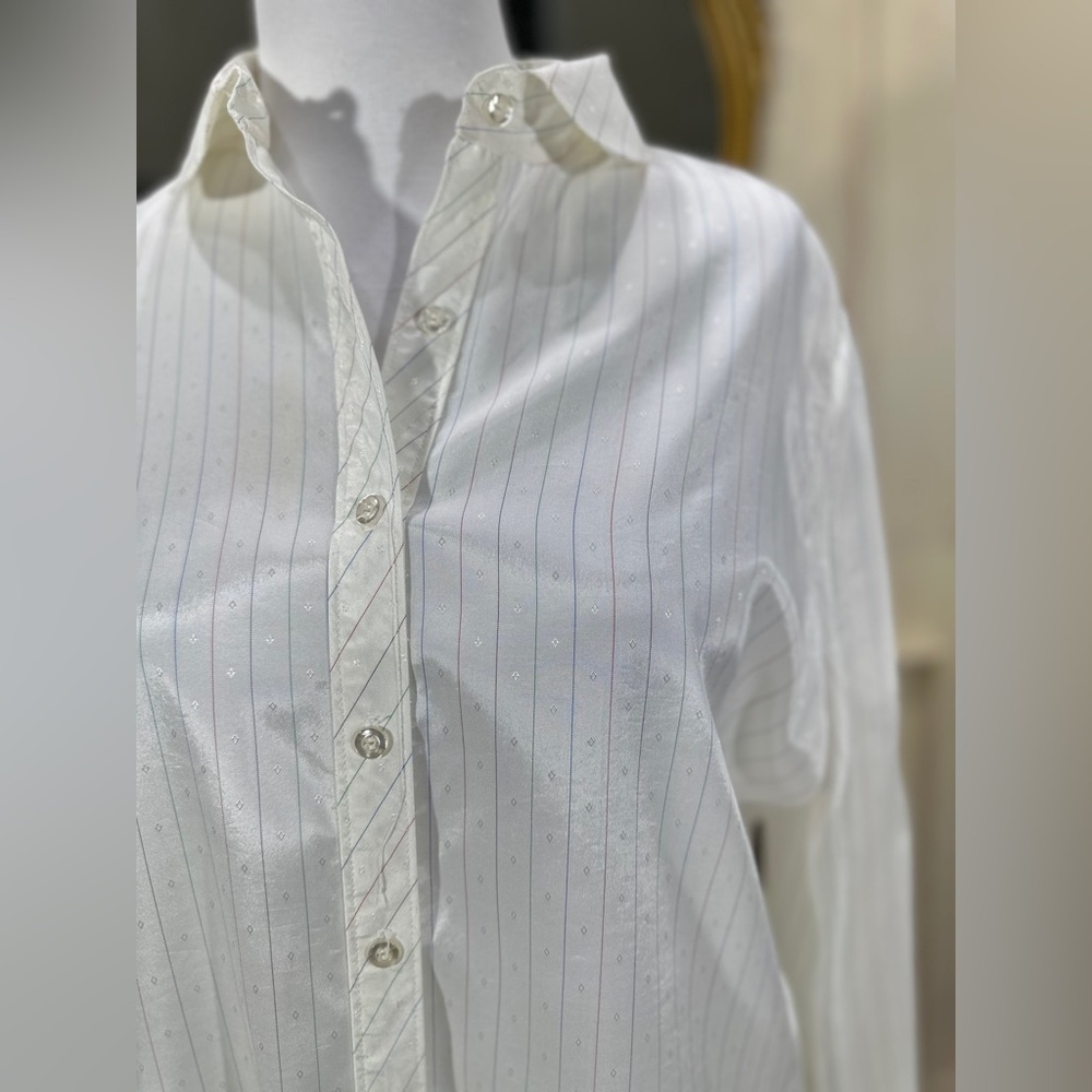 Jerrie Lurie Collectibles Vintage White Striped Button Down Shirt M/L Sheer - Picture 2 of 8